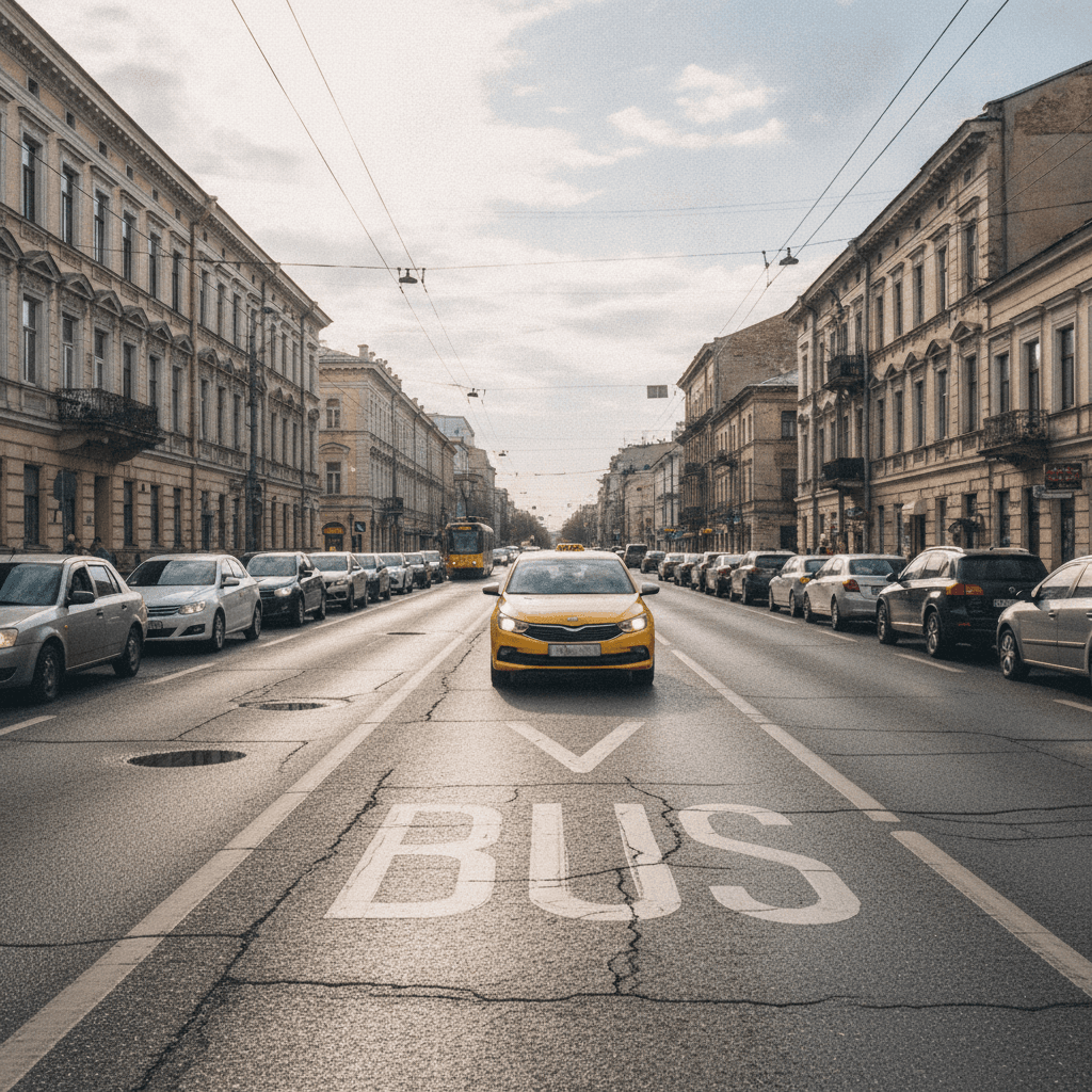 Таксі рухається смугою для маршрутних транспортних засобів