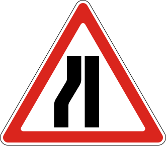 Дорожній знак 1.5.3 — Звуження дороги (з лівого боку)